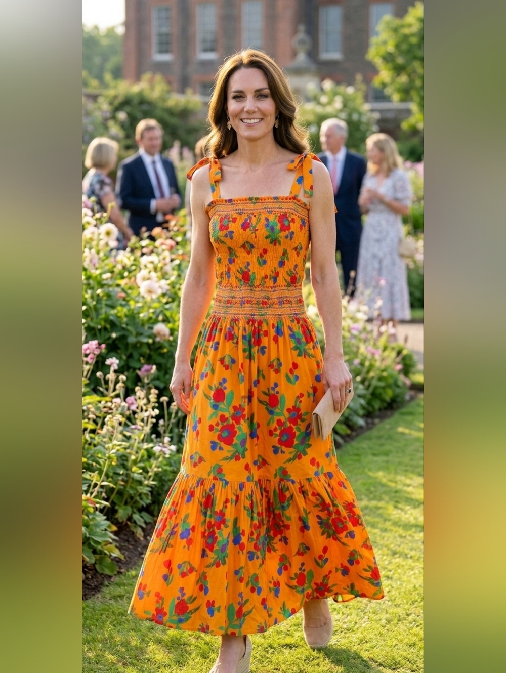 NWT Tory Burch Orange Floral Boho Smocked Maxi Dress M